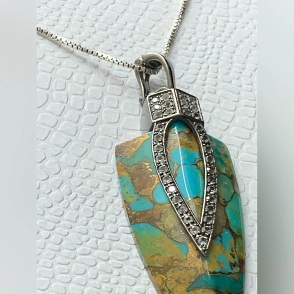 Designer NF Sterling Silver Arrowhead TurquoisePendant Necklace 20”